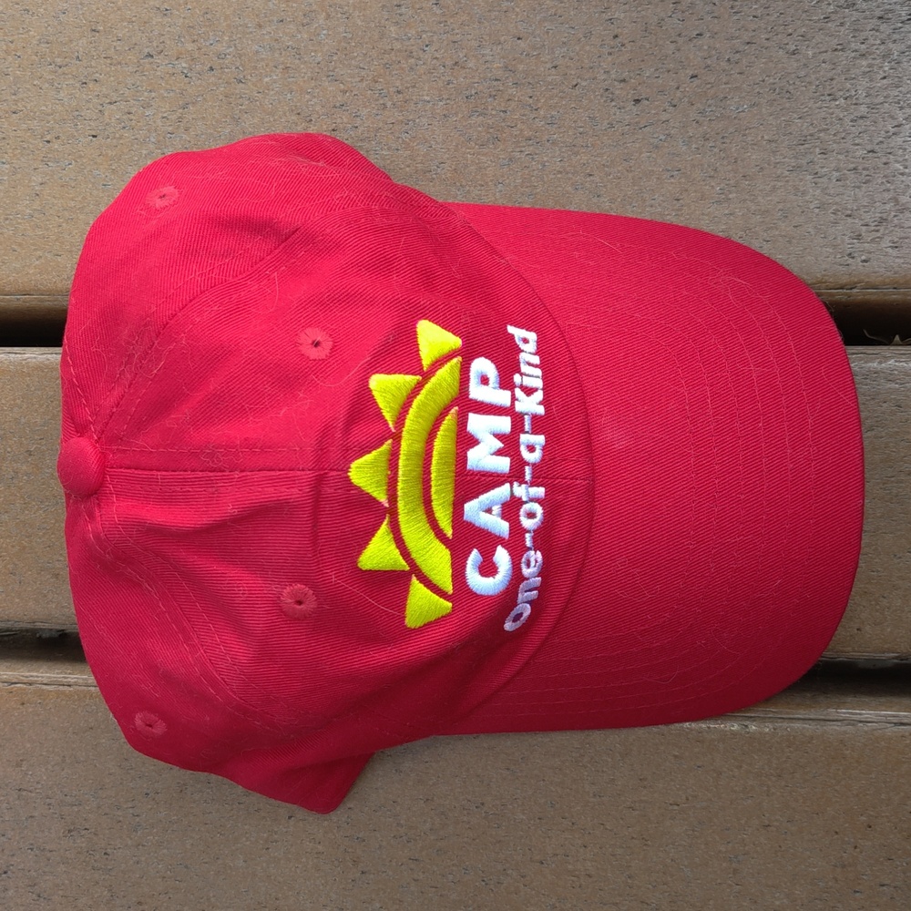 CAMP One-of-a-kind Embroidered Strapback Youth Hat 100% Cotton Red Yellow White